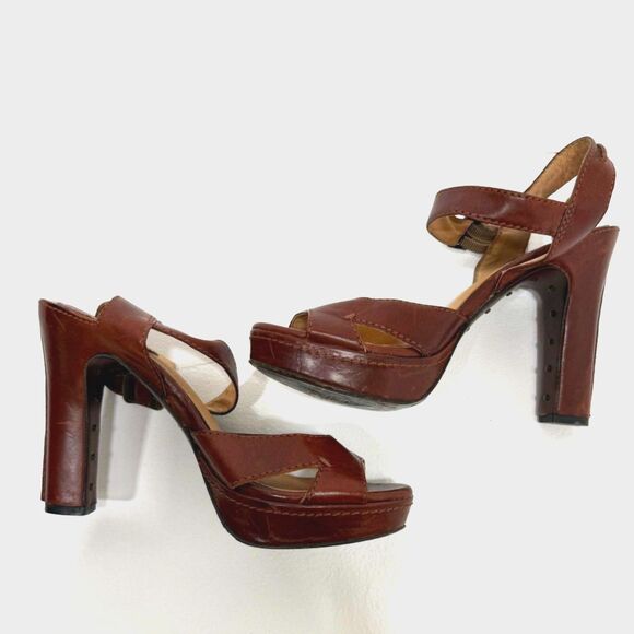 Frye Samantha Seam brown leather ankle strap platform heel sandal - Picture 10 of 10